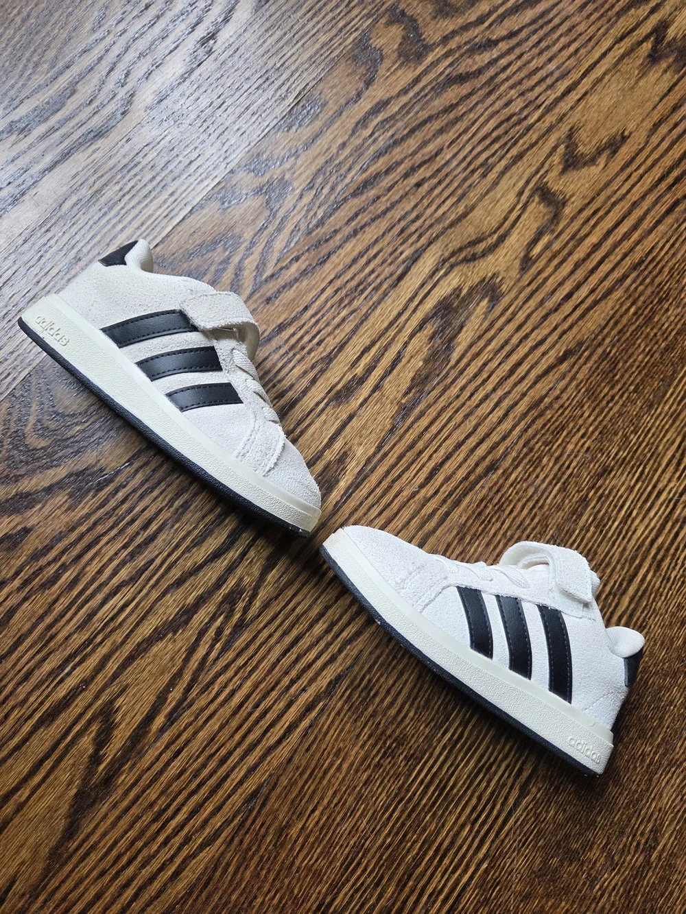 Adidas Toddler Cream Suede Sneakers with Black Stripes Size 8